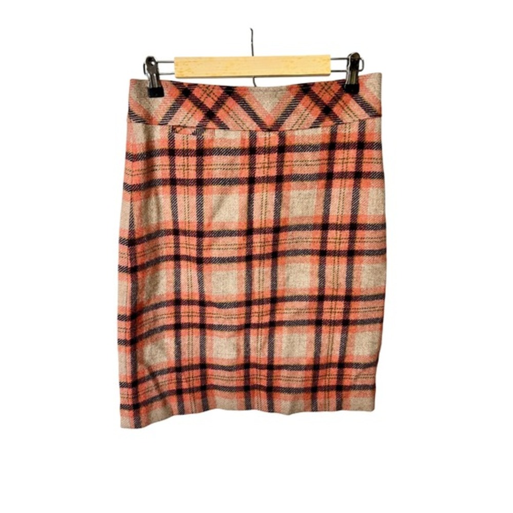 LLBean Favorite Fit Plaid Wool Blend A Line Skirt Women's Size 6 Coral Navy‎